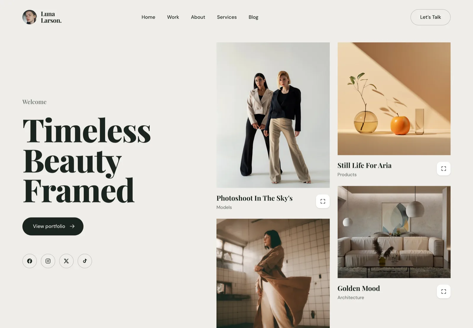 Luna Larson. Fashion & editorial photography website demo