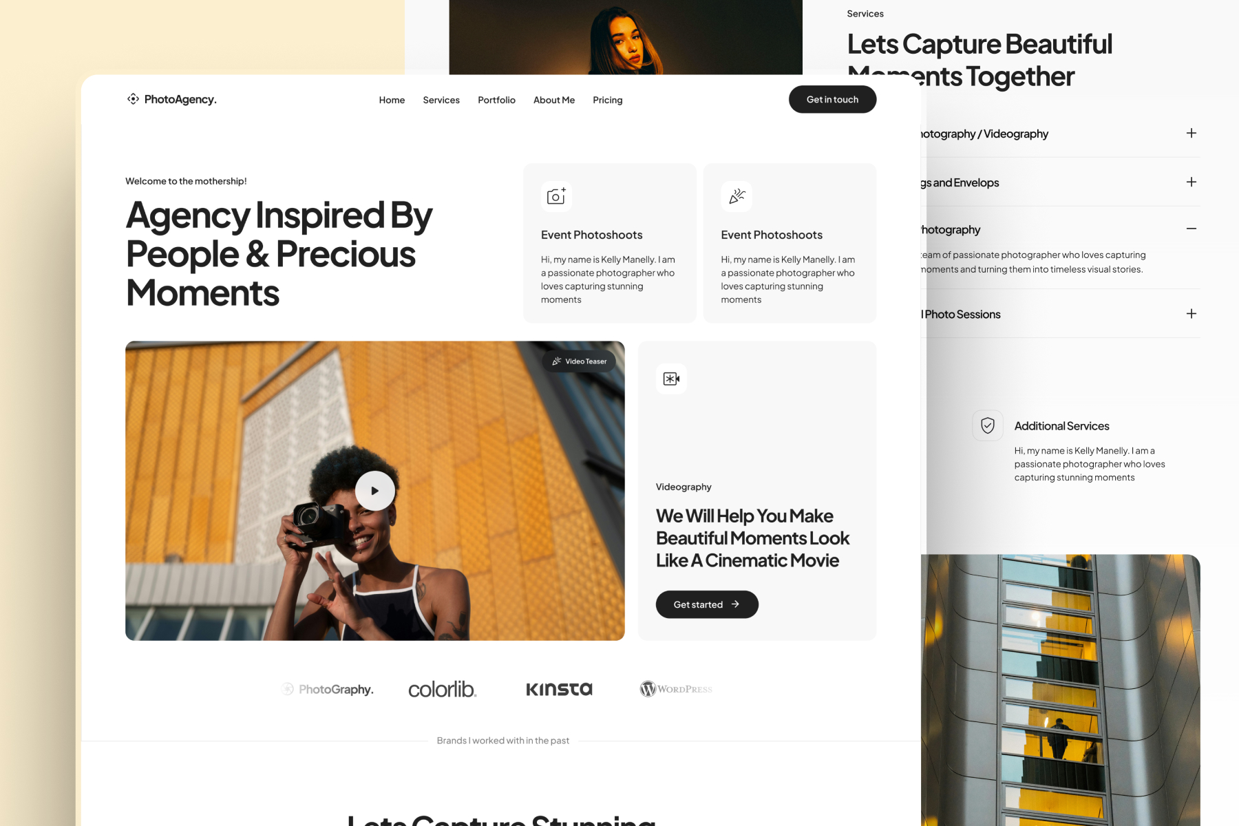 Photography studio website design example
