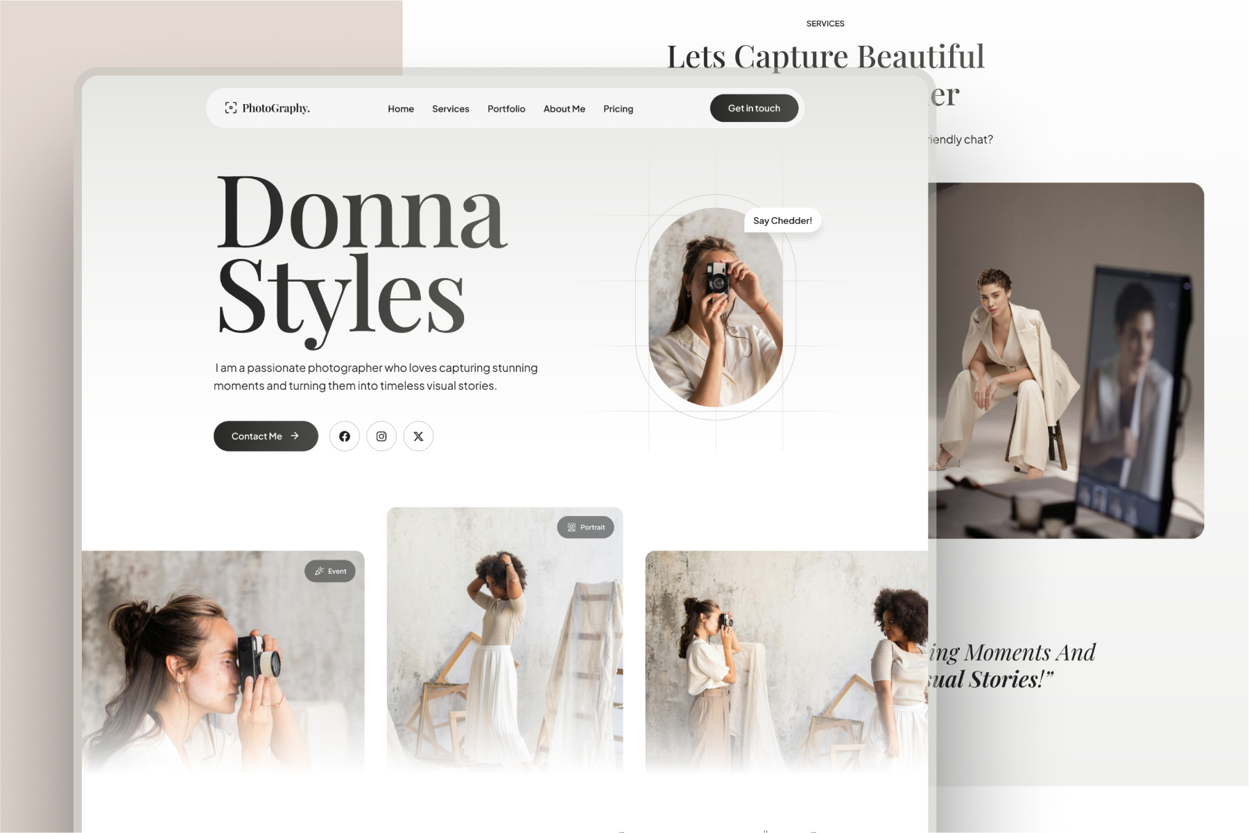 Freelance photographer website design example