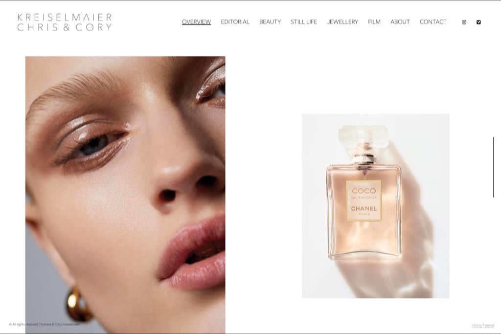 Christine & Cory Kreiselmaier fashion photographer website homepage