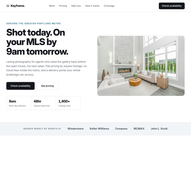 Real estate photographer website design