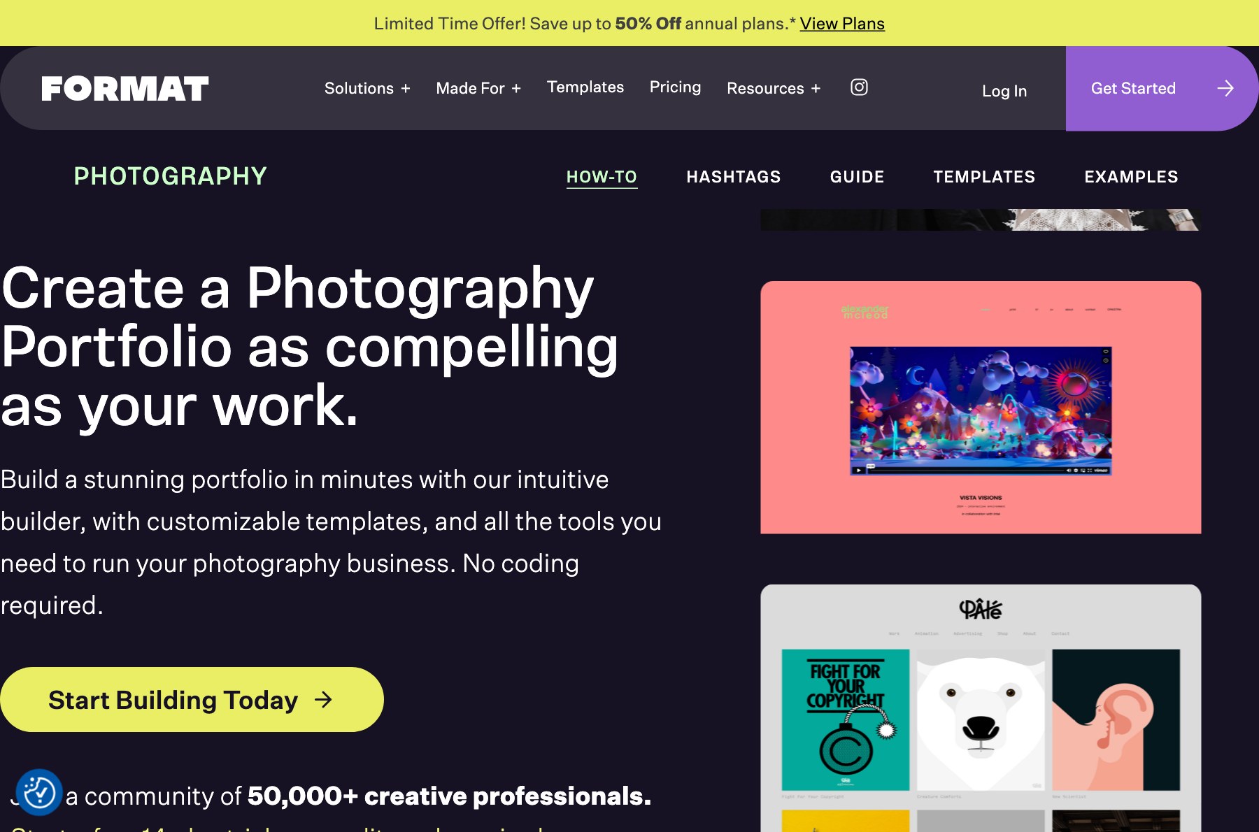 Format photography portfolio website platform