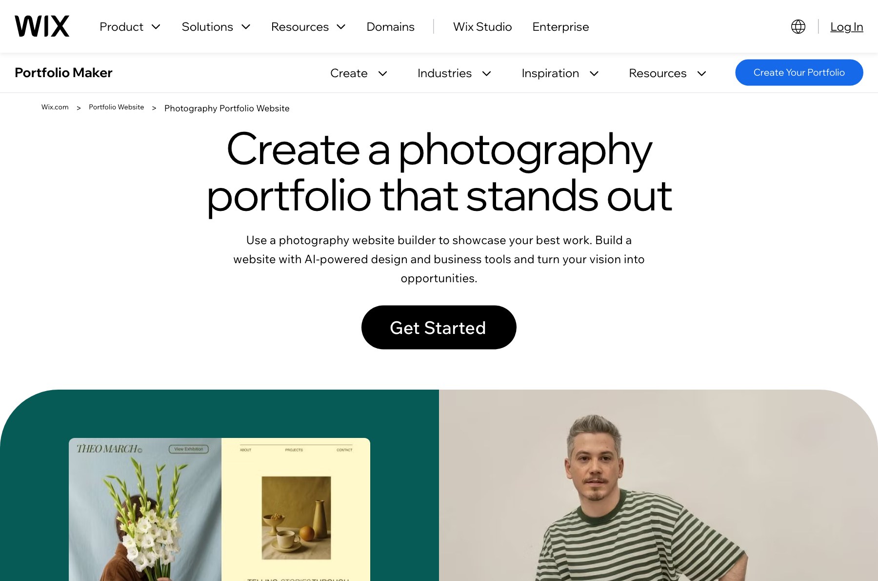 Wix photography portfolio builder landing page