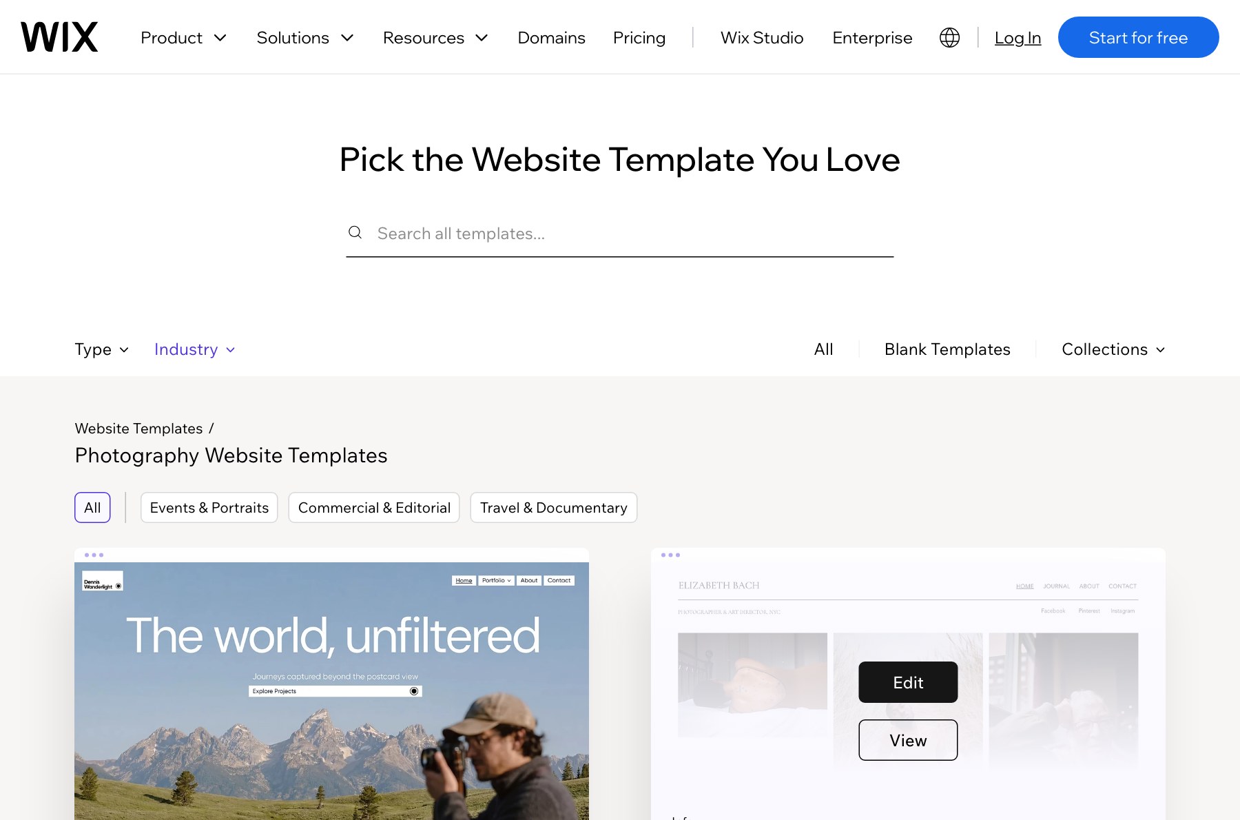 Wix photography website templates gallery