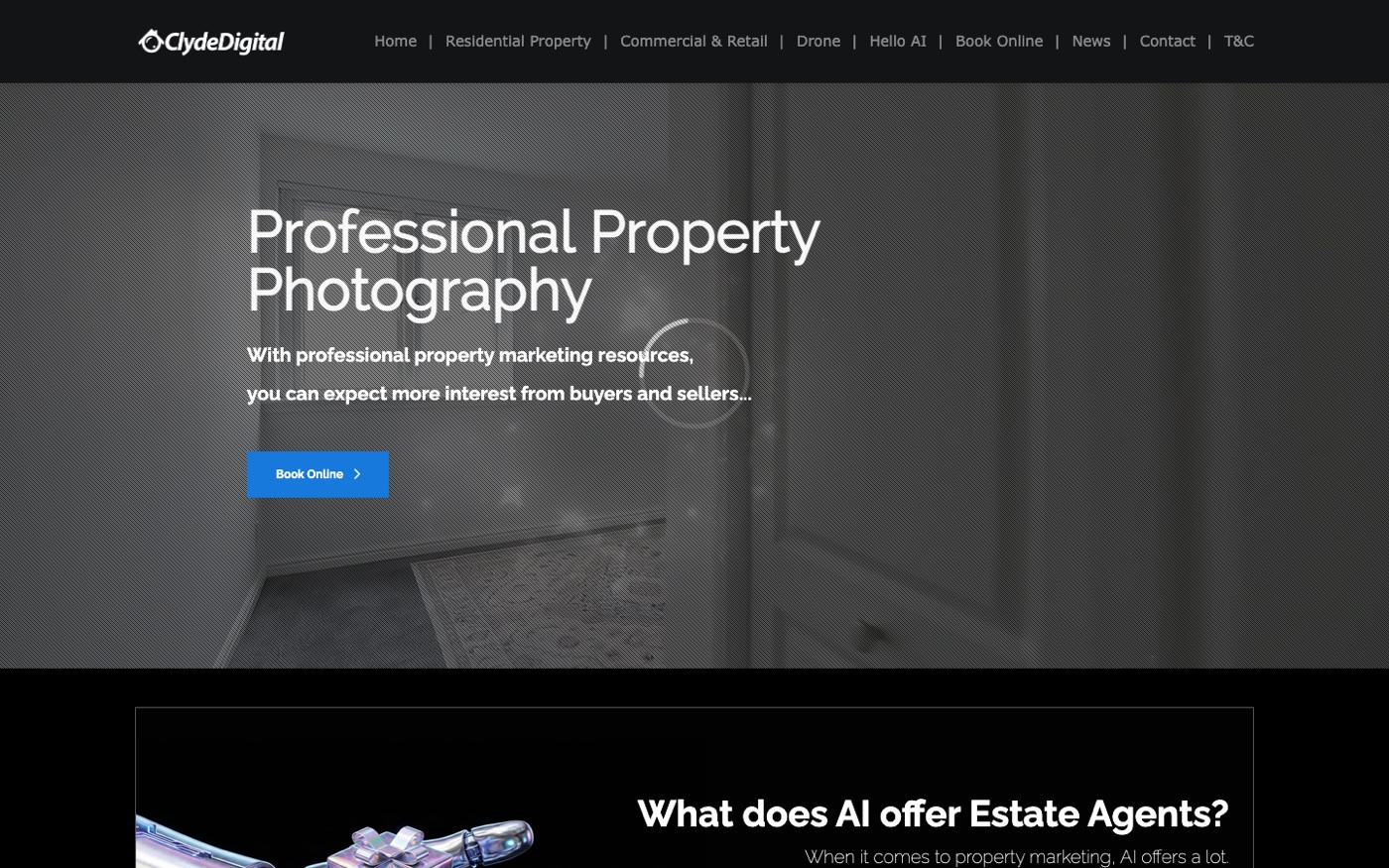 Clyde Digital real estate photography website homepage