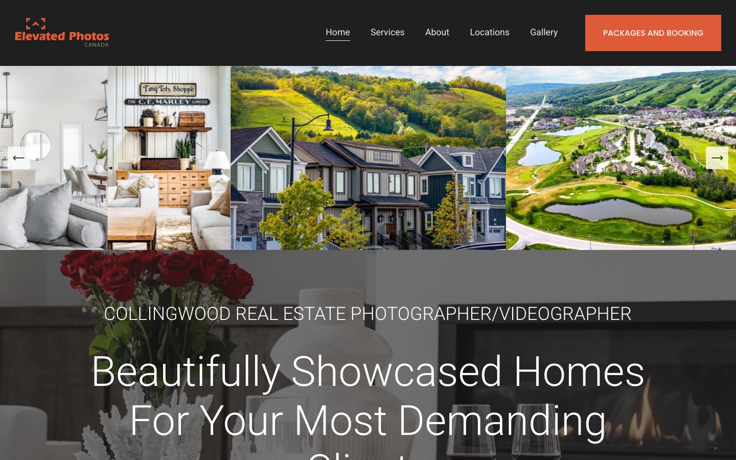 Elevated Photos real estate photography website homepage