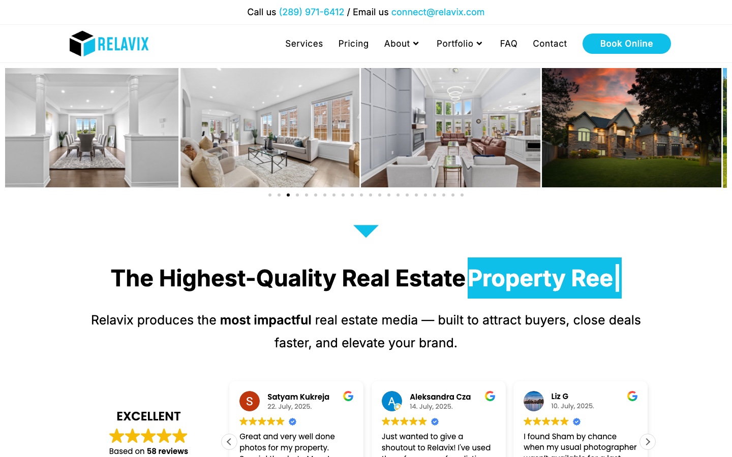 Relavix real estate photography website homepage